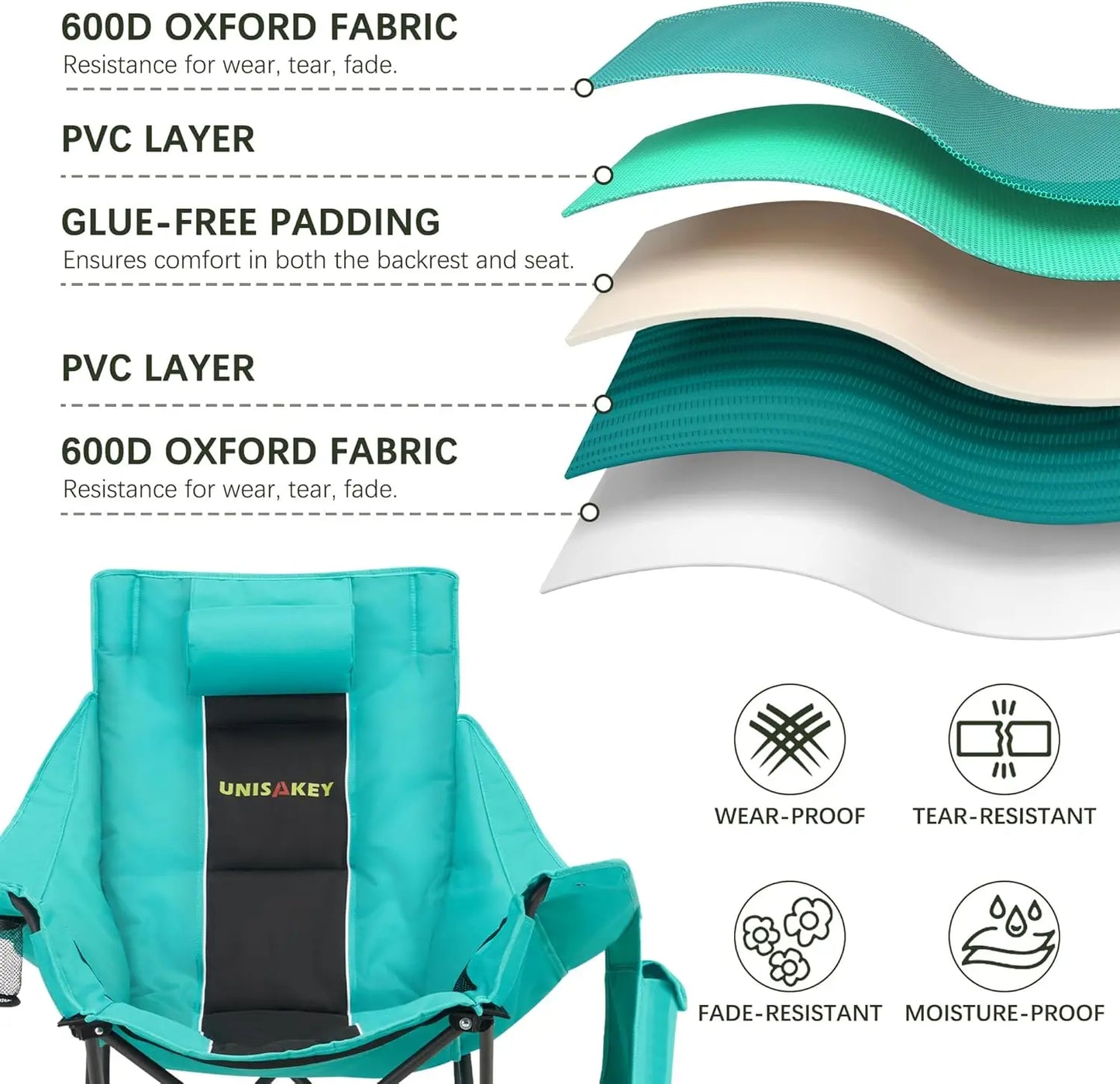 Portable Rocking Camping Chair with Headrest & Cup Holder - 400lbs Capacity, Easy Fold Outdoor Rocker for Camping Beach