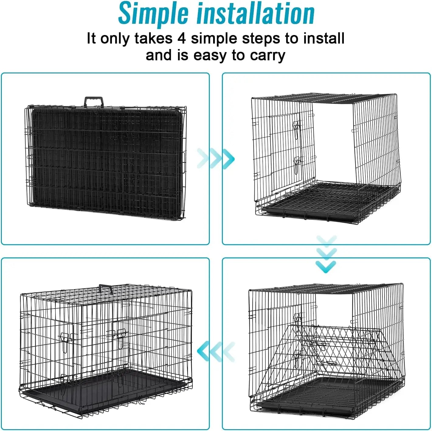 24 Inch Folding Metal Dog Crate for Small Pets, Double Door Indoor Outdoor Kennel with Leak-Proof Tray