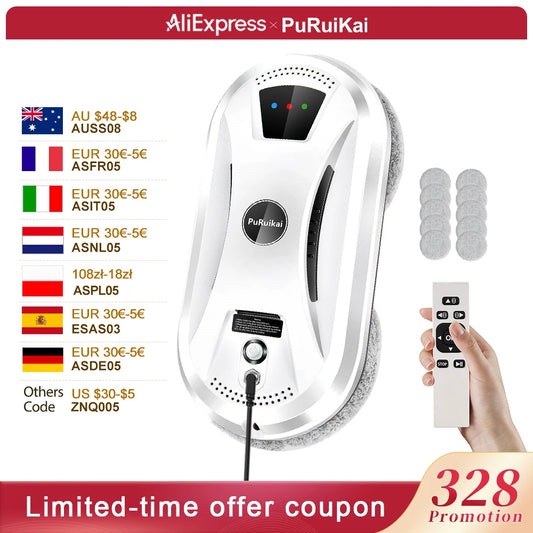 PuRuiKai Ultra Thin Robot Vacuum Cleaner Window Cleaning Robot Window Electric Glass Limpiacristales Remote Control For Home