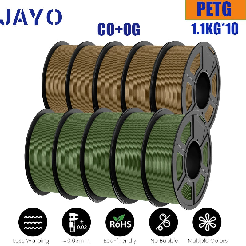 JAYO 10Rolls pla plus/petg /pla/pla+2.0/skdc Multicolor 3d Filament Printe 1.75mm FDM 100%No bubbel for 3D Printer Materials