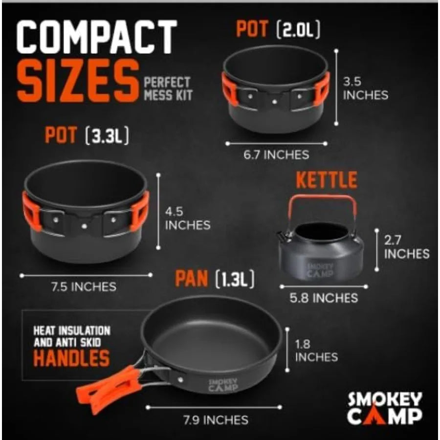 Camping Cookware Mess Kit Set with Stove for Backpacking Hiking Picnic and Outdoor Adventures All-in-One Non-Stick Cooking Set
