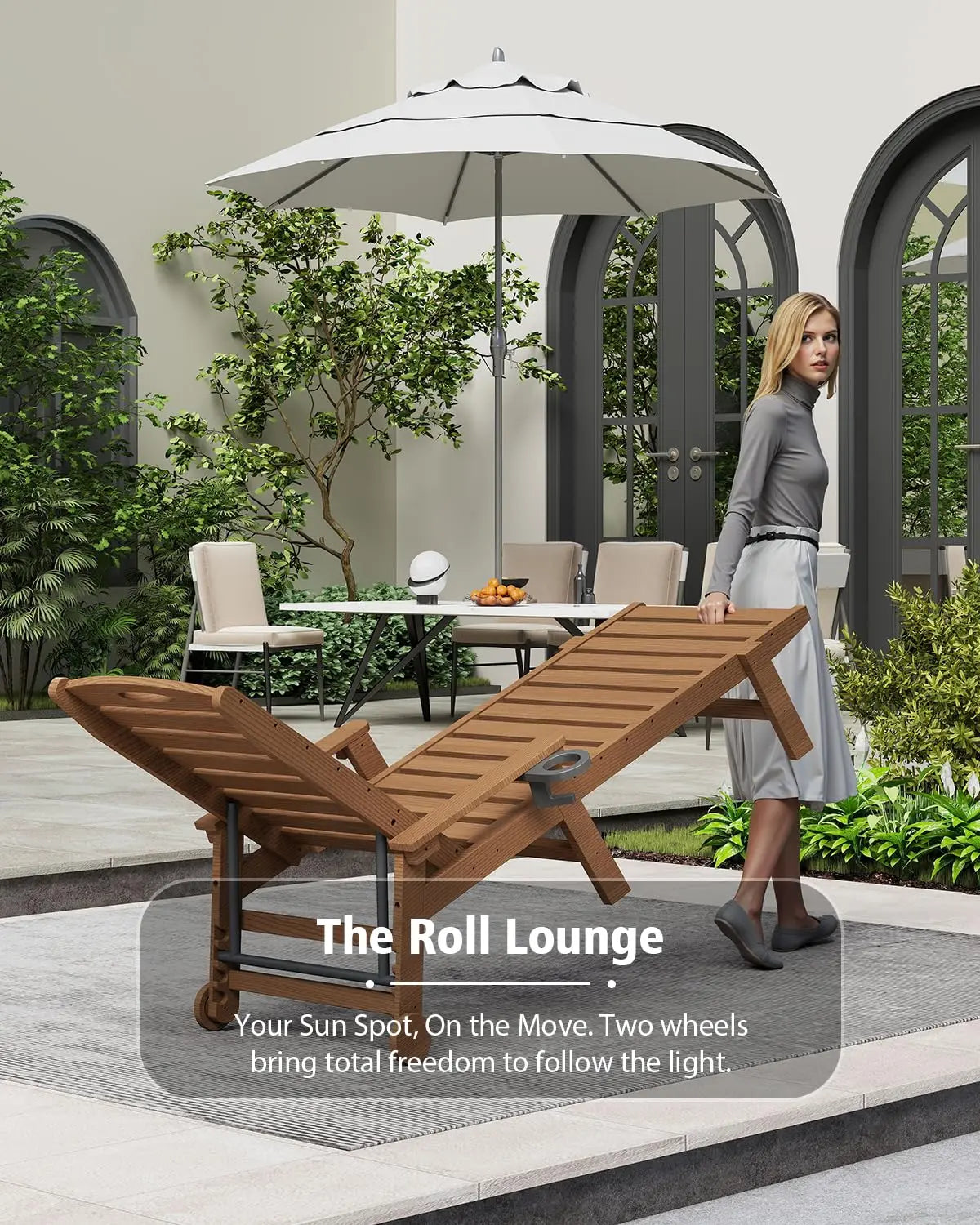 HDPE Outdoor Lounge Chairs Set of 2 Adjustable Pool Chaise Patio Sunbathing Tanning Brown Custom