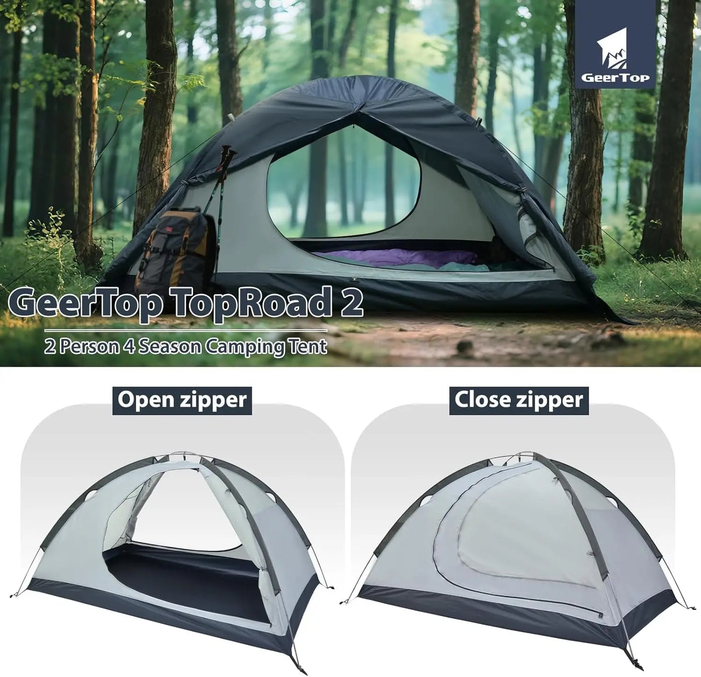 Ultralight 2-Person Backpacking Tent, 4-Season Waterproof for Camping, Hiking & Travel