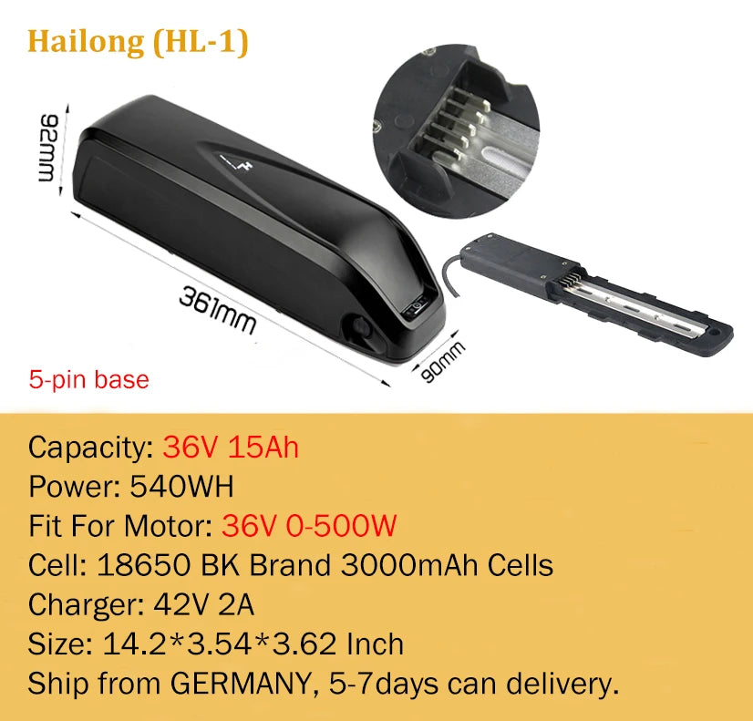 21700 Ebike Battery Hailong Polly 36V 48V 20Ah 30Ah 25Ah 18650 Cell Electric Bike Batteria 14.4ah for500W 750W 1000W 1500W Motor