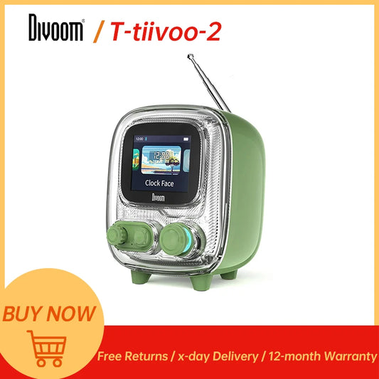 Divoom Tiivoo-2 Portable Bluetooth Speaker with FM Radio,Pixel Art Retro Mini Small Cute Wireless Speaker,Vintage Decor