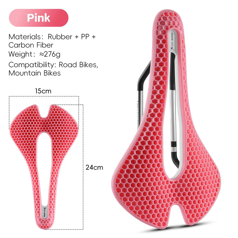 3D Road Bike Seat 150mm Comfortable MTB Saddle with Shock Absorption Breathable Bionic Structure Multicolor Cushion