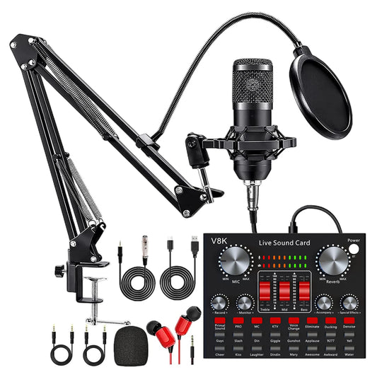 All-in-One Recording Studio Package Audio Mixer Podcast Equipment Bundle Voice Changer Microphone Kit for Live Streaming