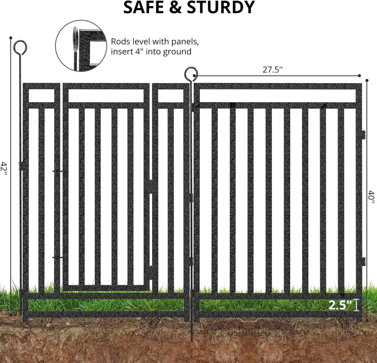 Decorative Garden Fence Metal Dog Fence Outdoor for Yard, 36ft (L) × 40in (H), 14 Panels + 2 Gates,Black-Silver