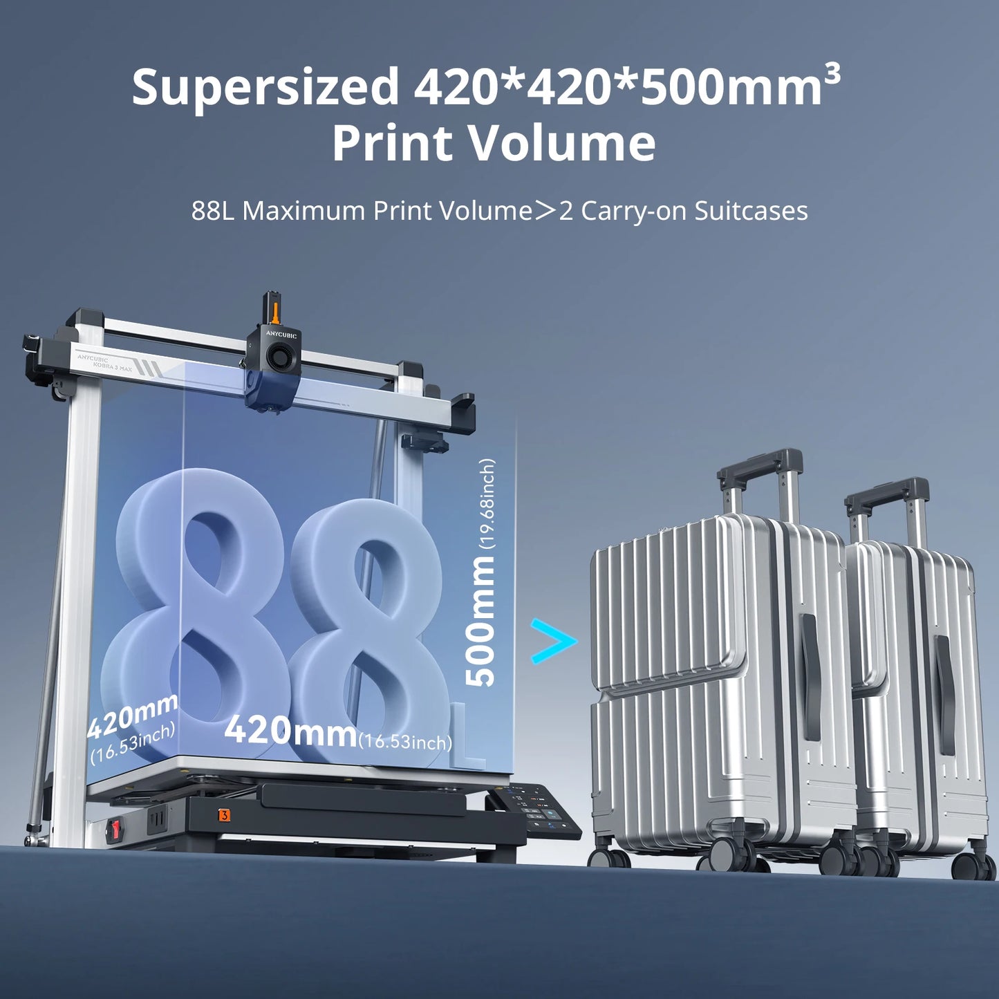 ANYCUBIC Kobra 3 Max Combo FDM 3D Printer Up to 600mm/s Maximum Print Speed Massive Build Volume 500*420*420mm Smart APP Control