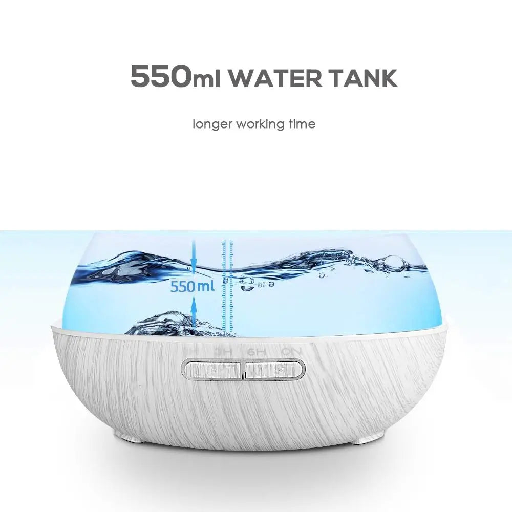 550ml Wood Grain Essential Oil Diffuser & Humidifier, Remote Control, 7 LED Mood Lights, Aromatherapy for Home Wellness