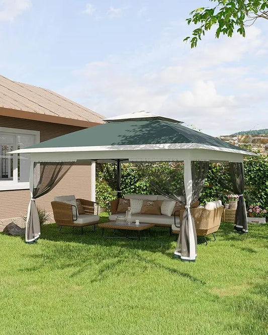 One-Push Instant Setup 13x13ft Pop Up Gazebo Tent with Mosquito Net, UPF 50+ Waterproof Canopy for Backyard,Camping, BBQs