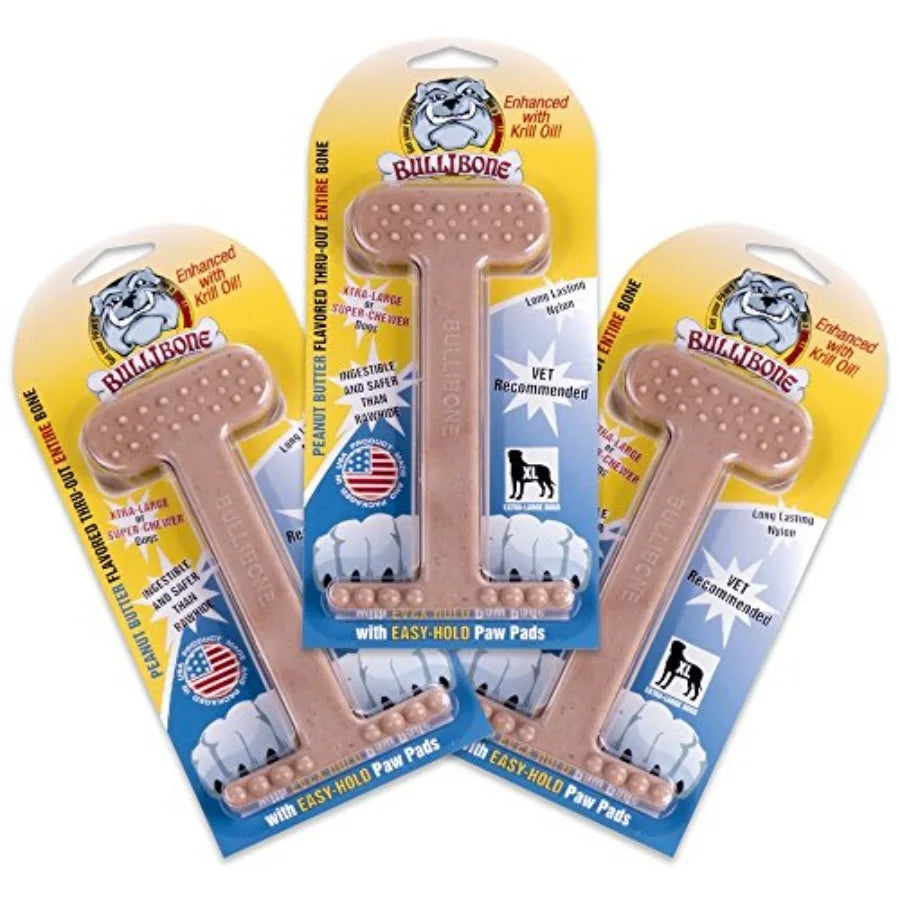Nylon Dog Chew Toy for Aggressive Chewers - Dental Hygiene Bone with Peanut Butter Flavor Durable Tough Chew Toys for Extra Lar