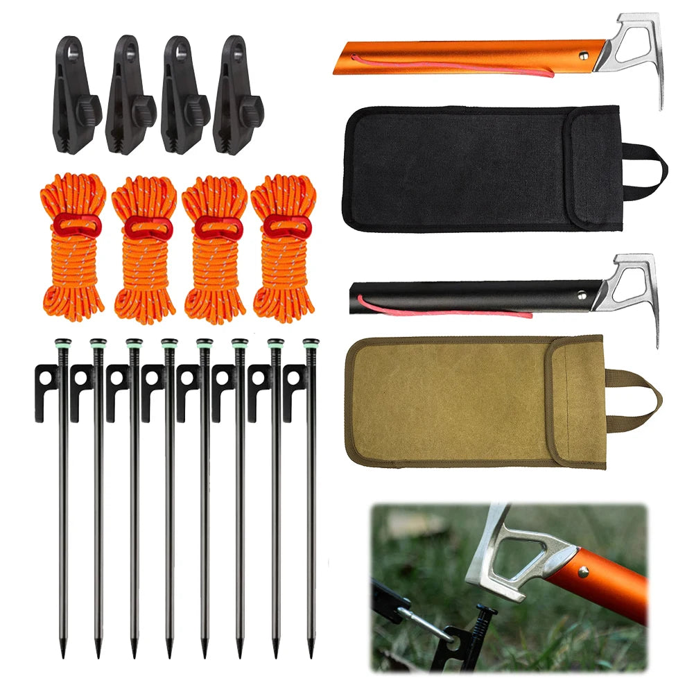 18Pcs Tent Pegs Nails Stakes Ropes with Reflective Camping Rope Camping Hiking Tent Accessories for Camping Hiking Garden Ground