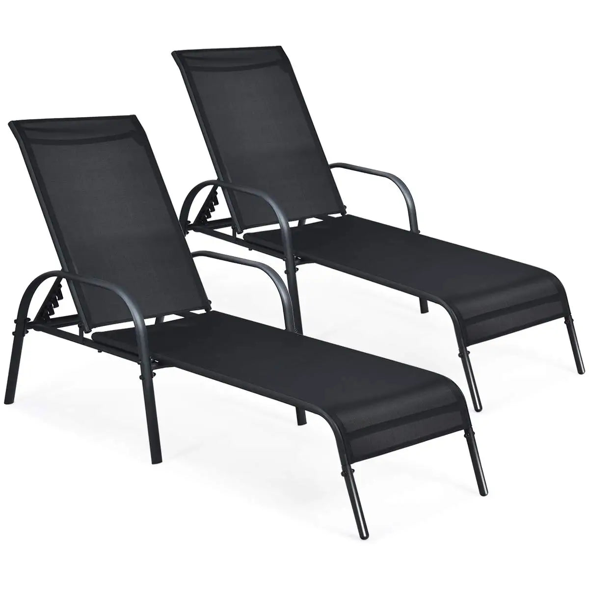 Adjustable Backrest Outdoor Lounge Chairs 2-Pack Reclining Patio Pool Steel Frame Beach Yard Balcony, Custom