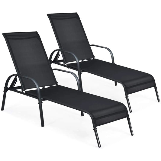 Adjustable Backrest Outdoor Lounge Chairs 2-Pack Reclining Patio Pool Steel Frame Beach Yard Balcony, Custom