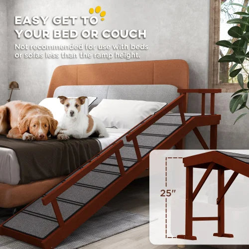 Wooden Dog Ramp with Removable Guardrails, Non-Slip Surface, Brown
