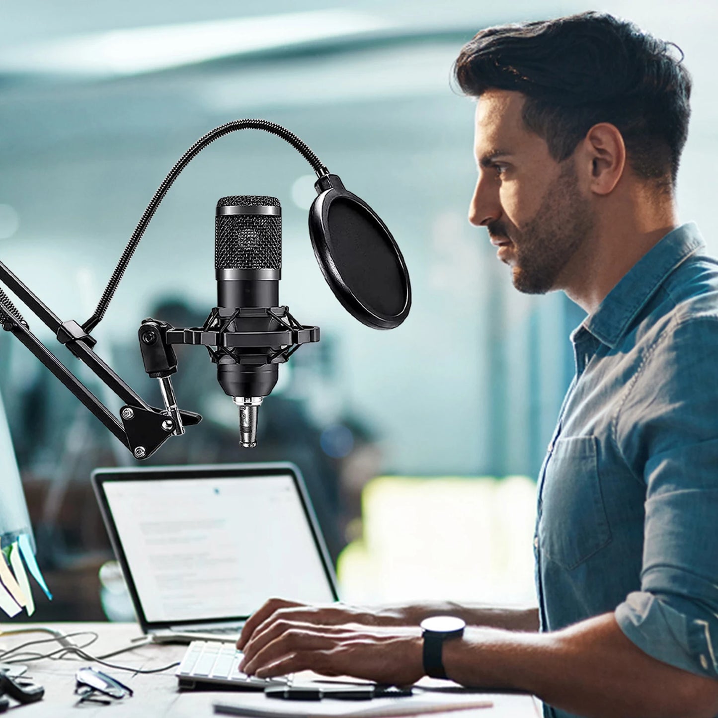 All-in-One Recording Studio Package Audio Mixer Podcast Equipment Bundle Voice Changer Microphone Kit for Live Streaming