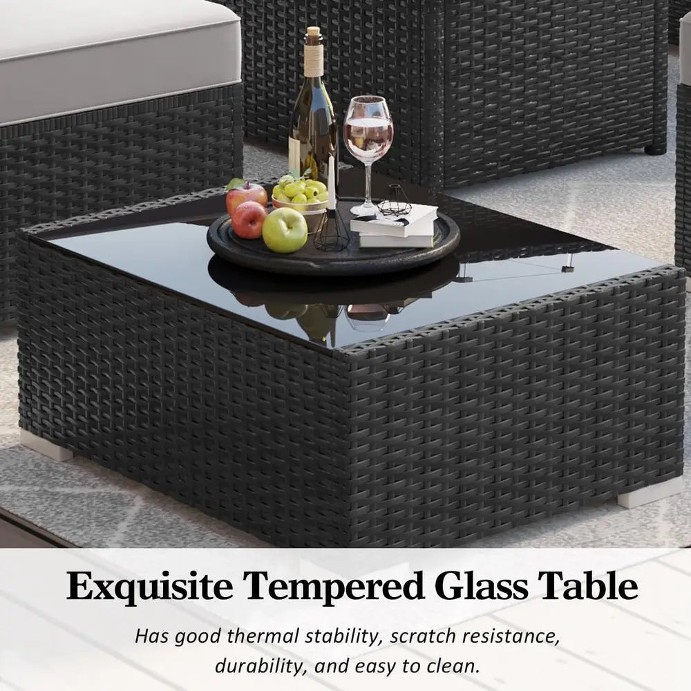 15-Piece Outdoor Patio Furniture Set with Fire Pit Table, Rattan Wicker Sectional Sofa with Coffee Table