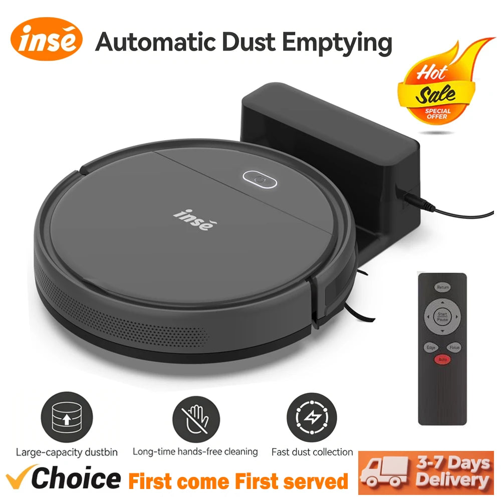 INSE Robot Vacuum Cleaner 3-in-1 Automatic Cleaning & Charging 4000Pa Suction Dual Power Mode Detachable Mop for Carpet Pet Hair