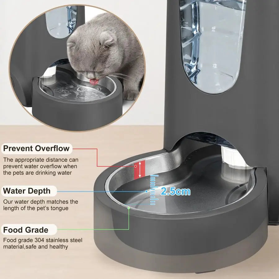 2 Pack Automatic Cat Feeder and Stainless Steel Water Dispenser, Gravity Dog Waterer Set Food Feeder and Waterer Set for Small