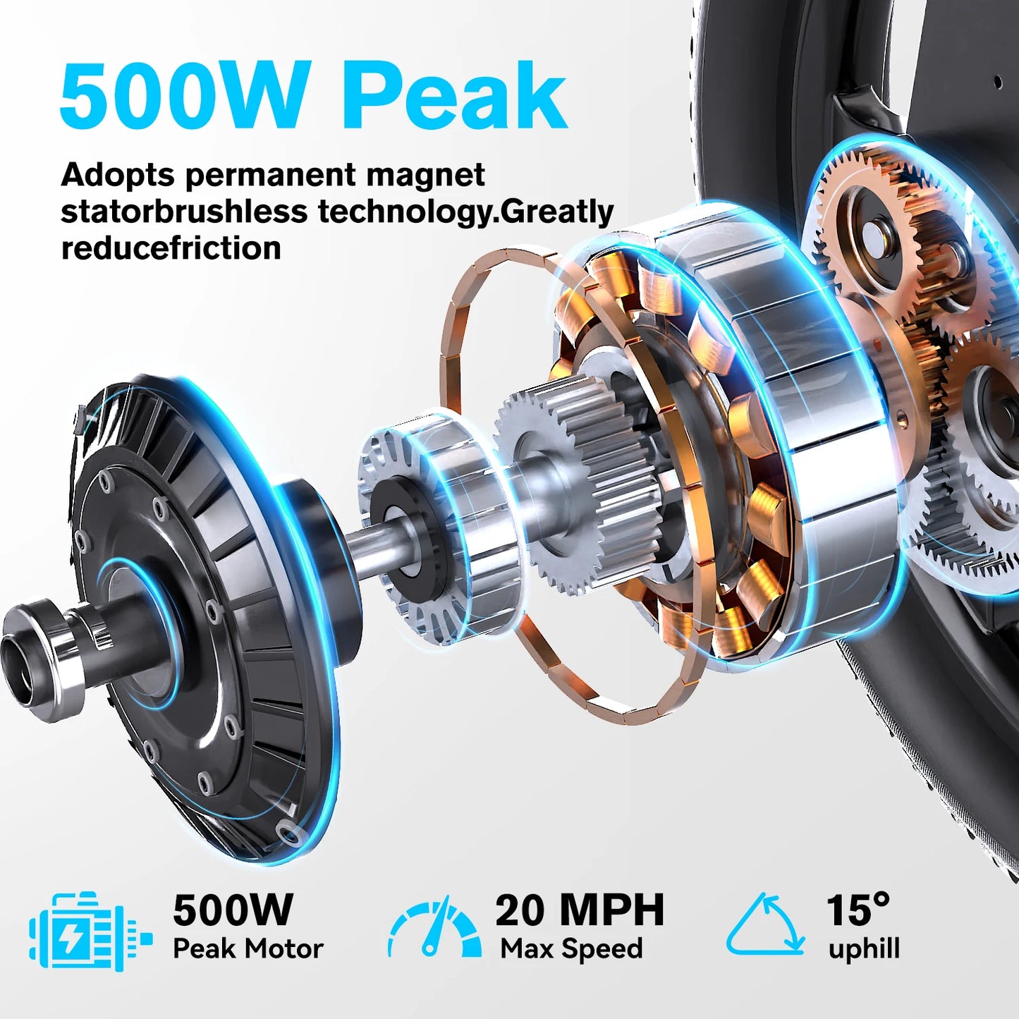 Cybervelo 500W Peak Motor, Foldable Ultra light weight City Commuter, Adult Travel Electric Bike, 20MPH Long Range Pas Bike EK13