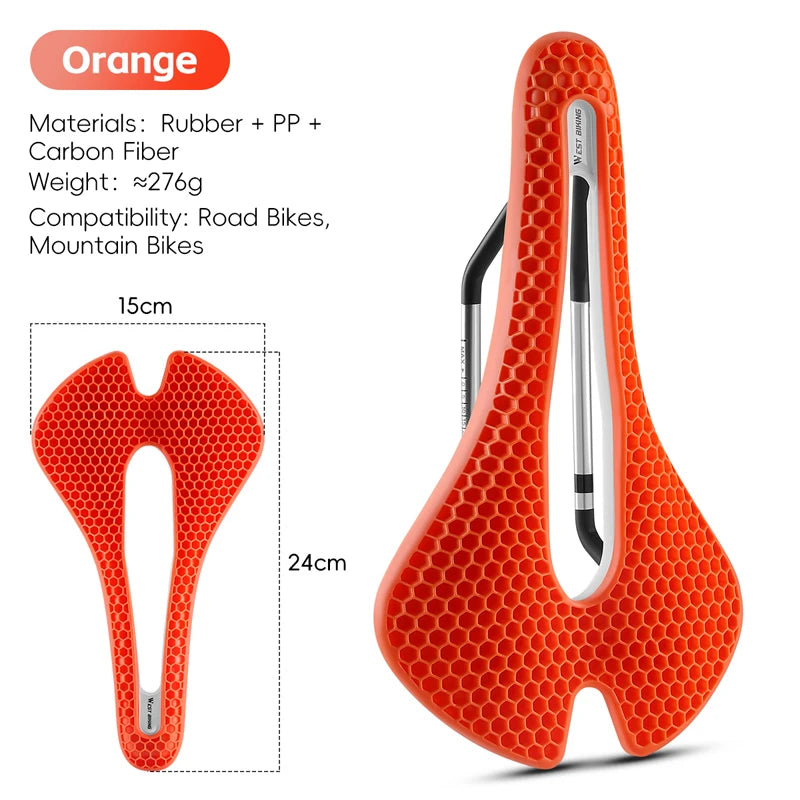 3D Road Bike Seat 150mm Comfortable MTB Saddle with Shock Absorption Breathable Bionic Structure Multicolor Cushion