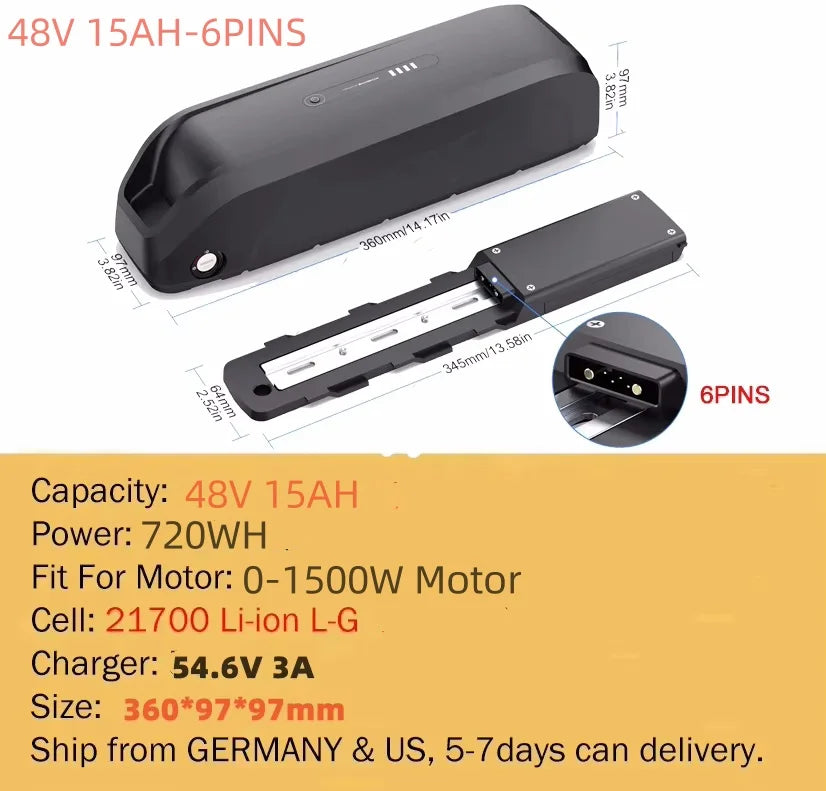 21700 Ebike Battery Hailong Polly 36V 48V 20Ah 30Ah 25Ah 18650 Cell Electric Bike Batteria 14.4ah for500W 750W 1000W 1500W Motor