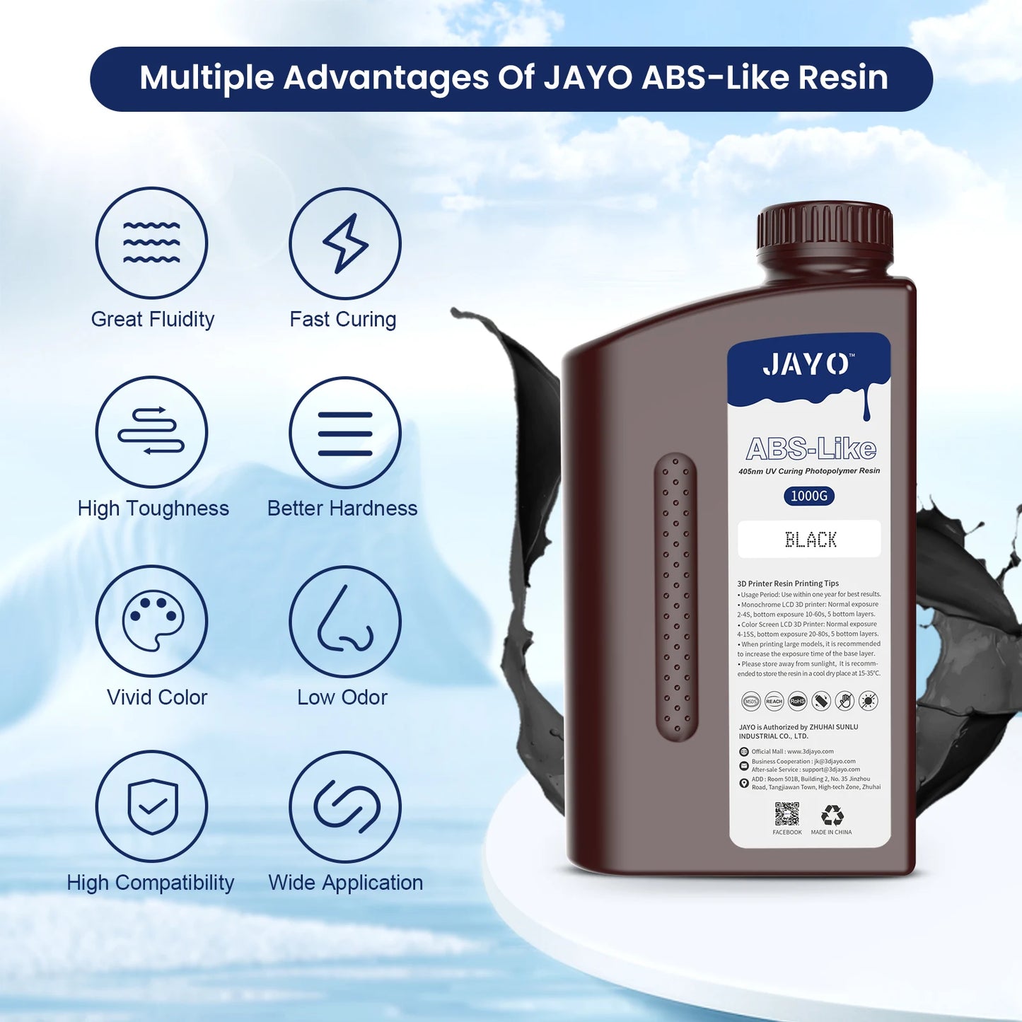 JAYO 3D resin 5KG ABS-Like/Water washable/14k Standard for 395-405nm UV liquid Curing resin for LCD/DLP 3D printer Material
