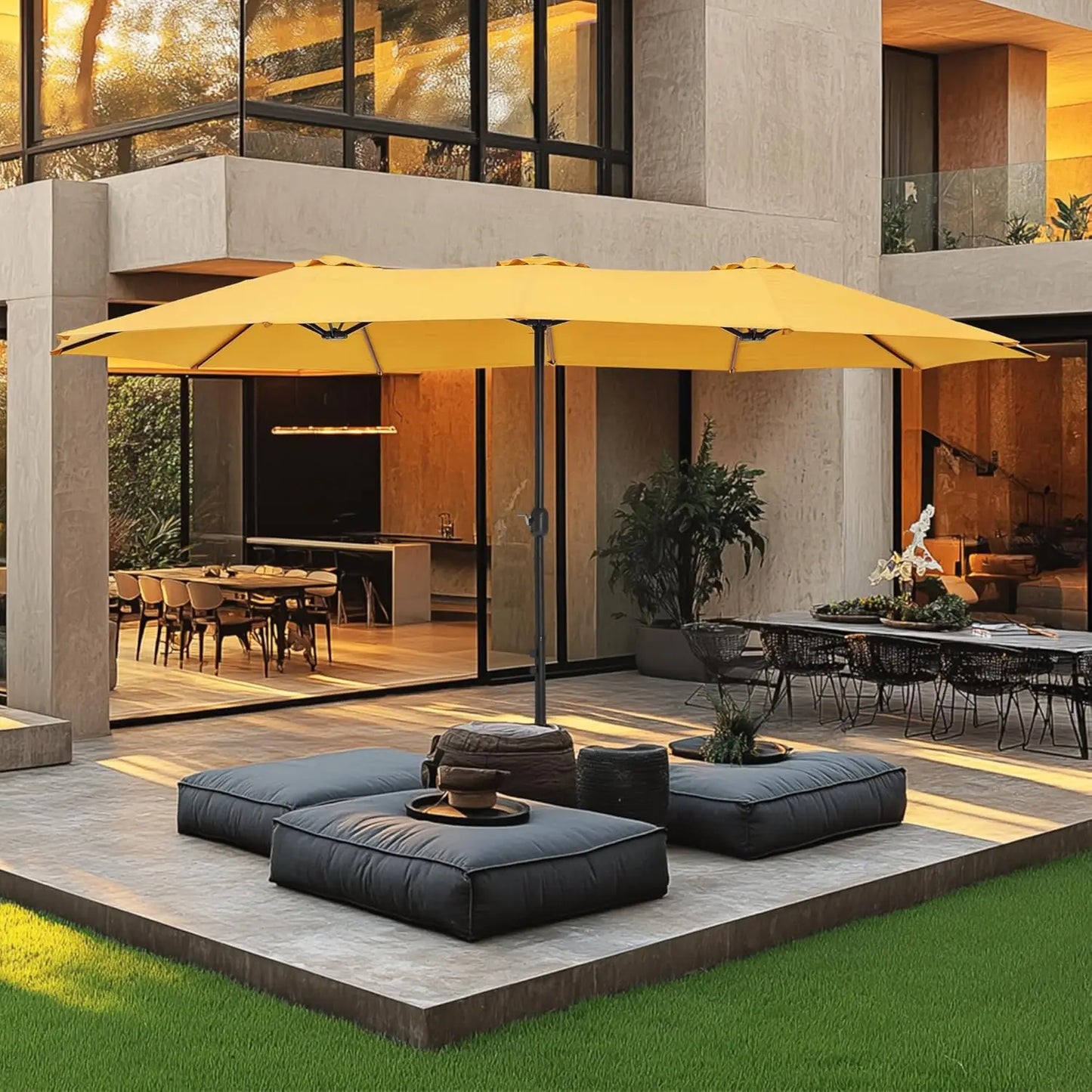 15ft Double Sided Patio Umbrella with Base Included, Outdoor Large Rectangular Market Umbrellas with Crank Handle, Customized