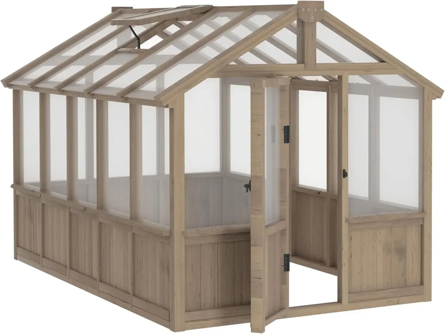 6x10 FT Green House for Outdoor, 6MM Thick Polycarbonate Panel Wooden Walk-in Greenhouse Kit with Lockable Door