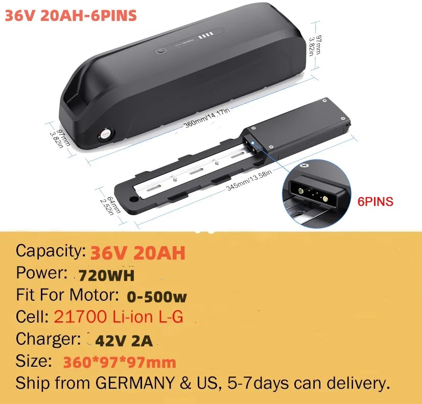 21700 Ebike Battery Hailong Polly 36V 48V 20Ah 30Ah 25Ah 18650 Cell Electric Bike Batteria 14.4ah for500W 750W 1000W 1500W Motor
