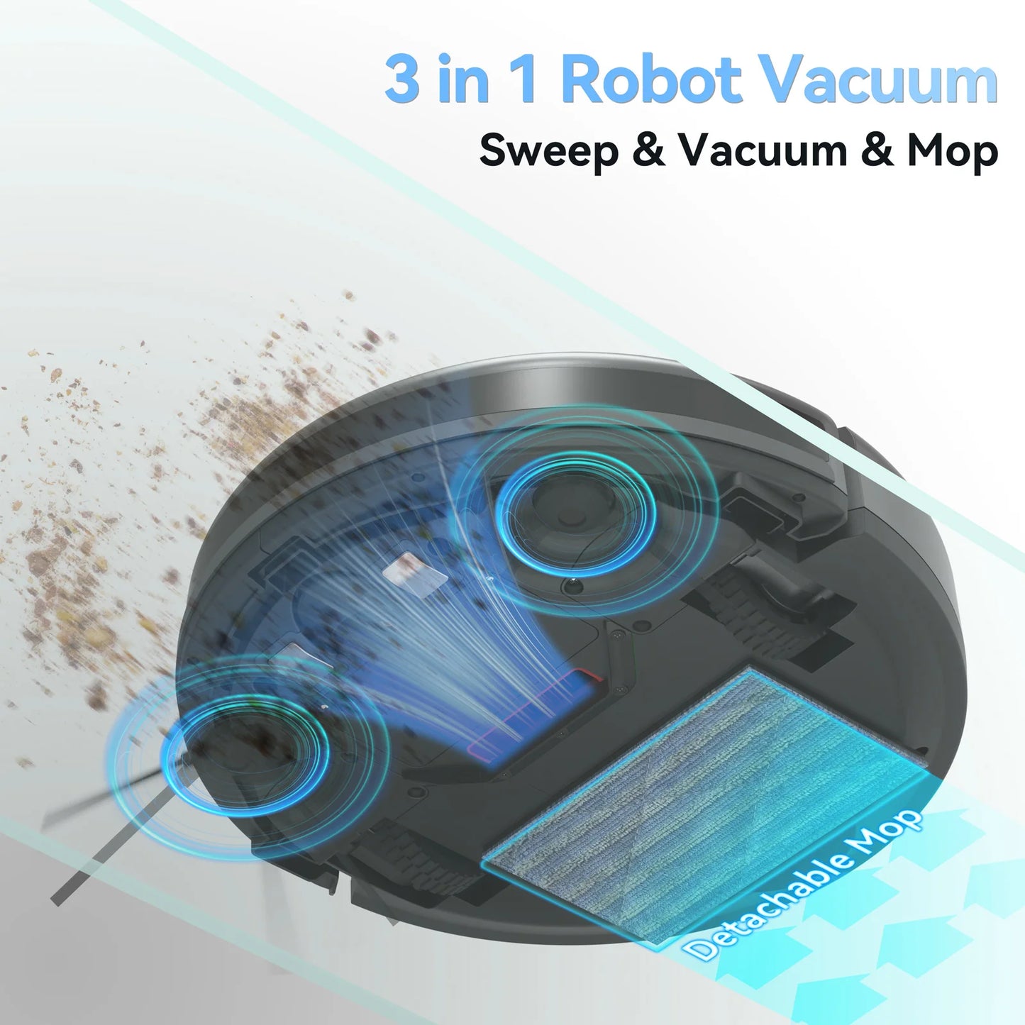 INSE Robot Vacuum Cleaner 3-in-1 Automatic Cleaning & Charging 4000Pa Suction Dual Power Mode Detachable Mop for Carpet Pet Hair