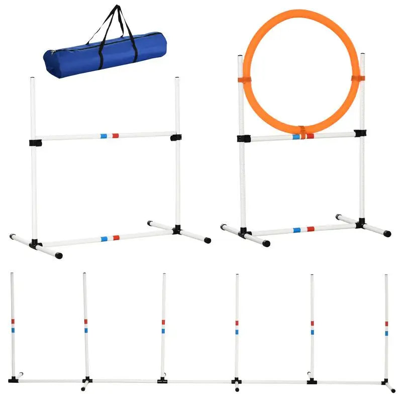 3PC Dog Agility Equipment Set, Obstacle Course for Dogs with Adjustable Hurdle, Hoop, Weave Poles & Carry Bag for Training and