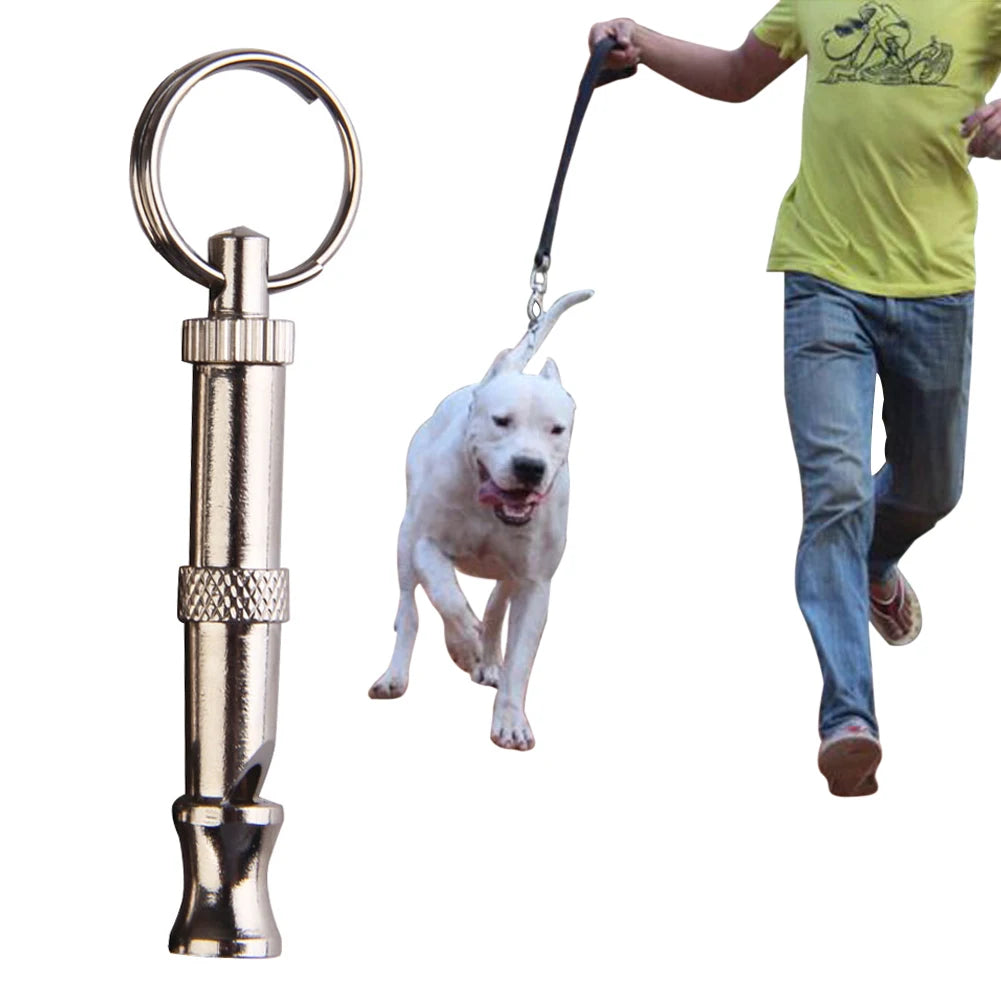 Dog Whistle Puppy Whistle Adjustable Sound Ultrasonic Dog Whistle Stop Barking Metal Whistle Keychain for Dog Training
