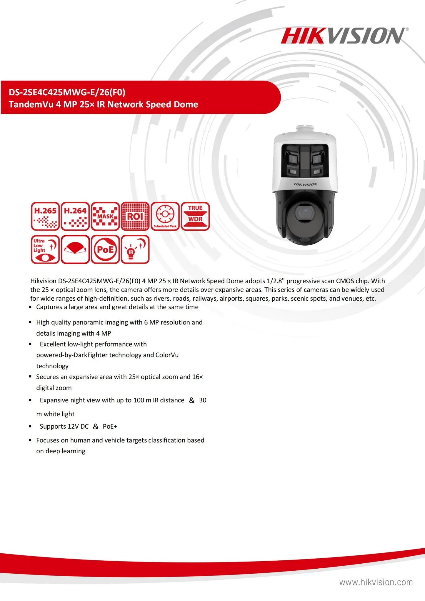 Hikvision TandemVu 25X PTZ Camera Panoramic ColorVu IR Network Speed Dome Optical Zoom DS-2SE4C425MWG-E/26