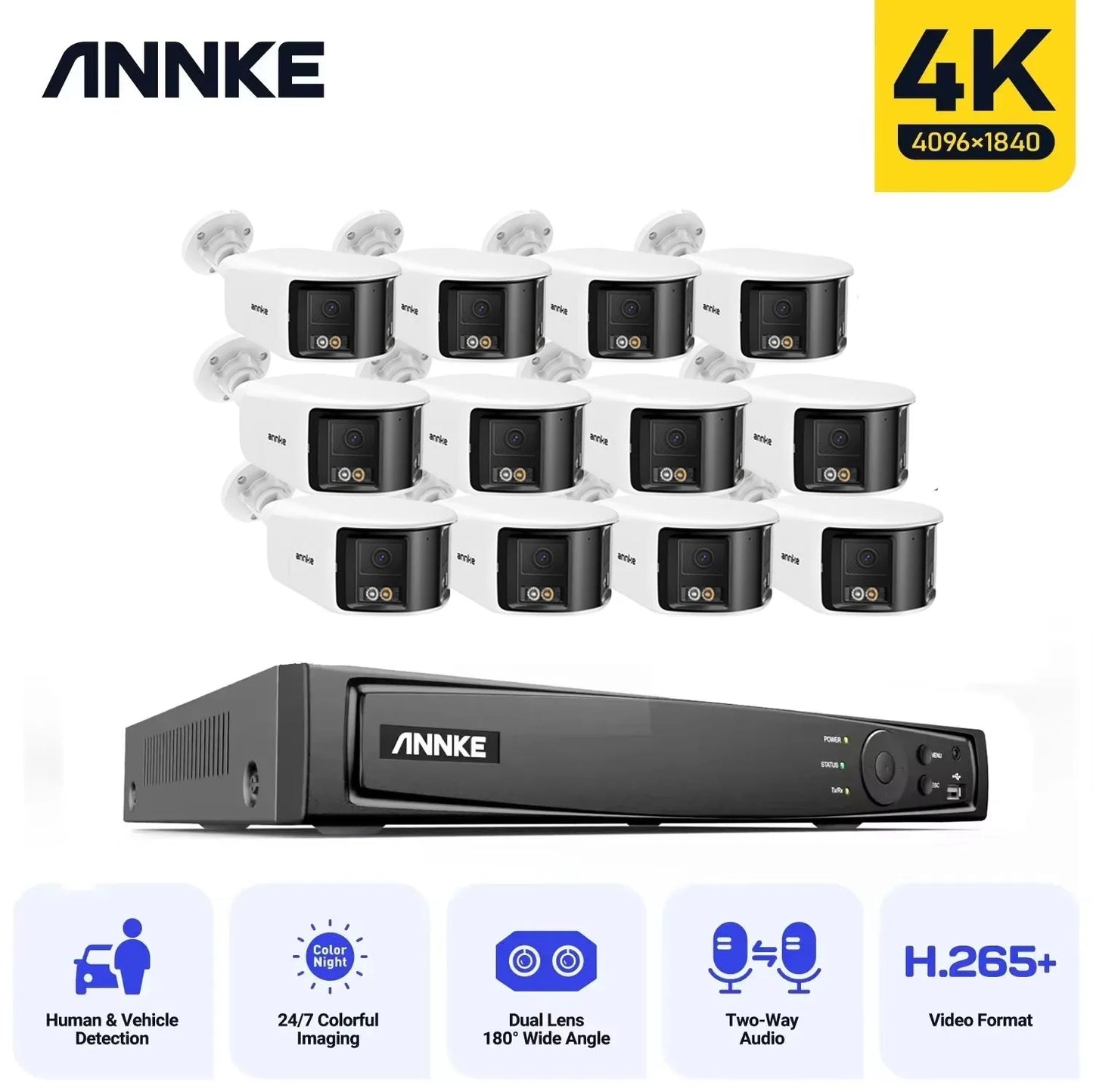 ANNKE 16CH NVR 8MP Dual Lens POE IP Camera Full Color Night Vision 180 Degree Security Camera Outdoor Video Surveillance System