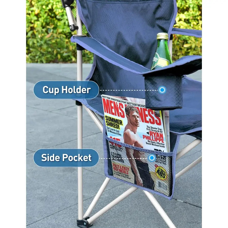Chair with Canopy Shade, Folding Camping Chair with Canopy with Cup Holder, Side Pocket for Camp, Beach, Tailgates, Fishing Supp