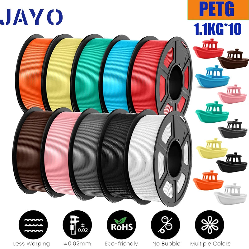 JAYO 10Rolls pla plus/petg /pla/pla+2.0/skdc Multicolor 3d Filament Printe 1.75mm FDM 100%No bubbel for 3D Printer Materials