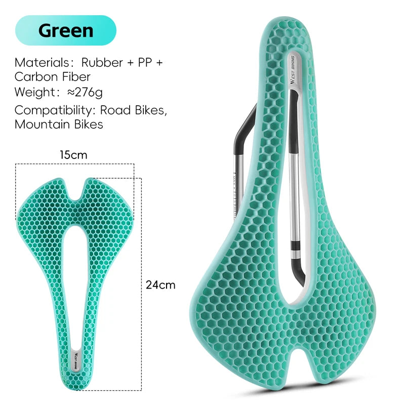 3D Road Bike Seat 150mm Comfortable MTB Saddle with Shock Absorption Breathable Bionic Structure Multicolor Cushion