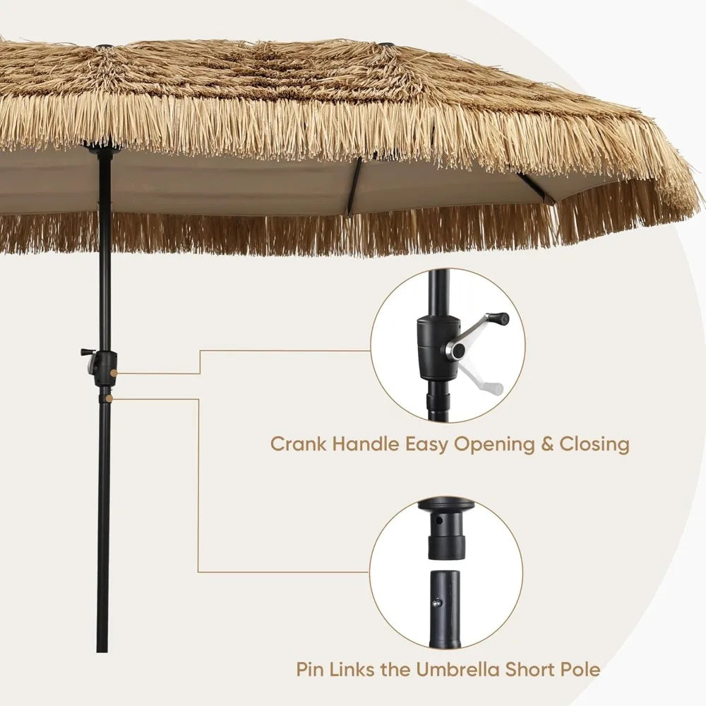 13ft Tiki Patio Umbrella Outdoor Table Umbrella, Market Umbrella with 12 Sturdy Ribs, with Crank for Garden, Lawn, Deck, Back