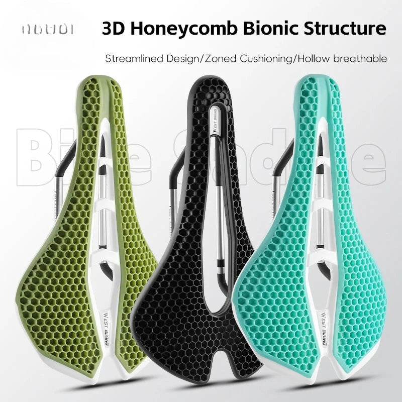 3D Road Bike Seat 150mm Comfortable MTB Saddle with Shock Absorption Breathable Bionic Structure Multicolor Cushion
