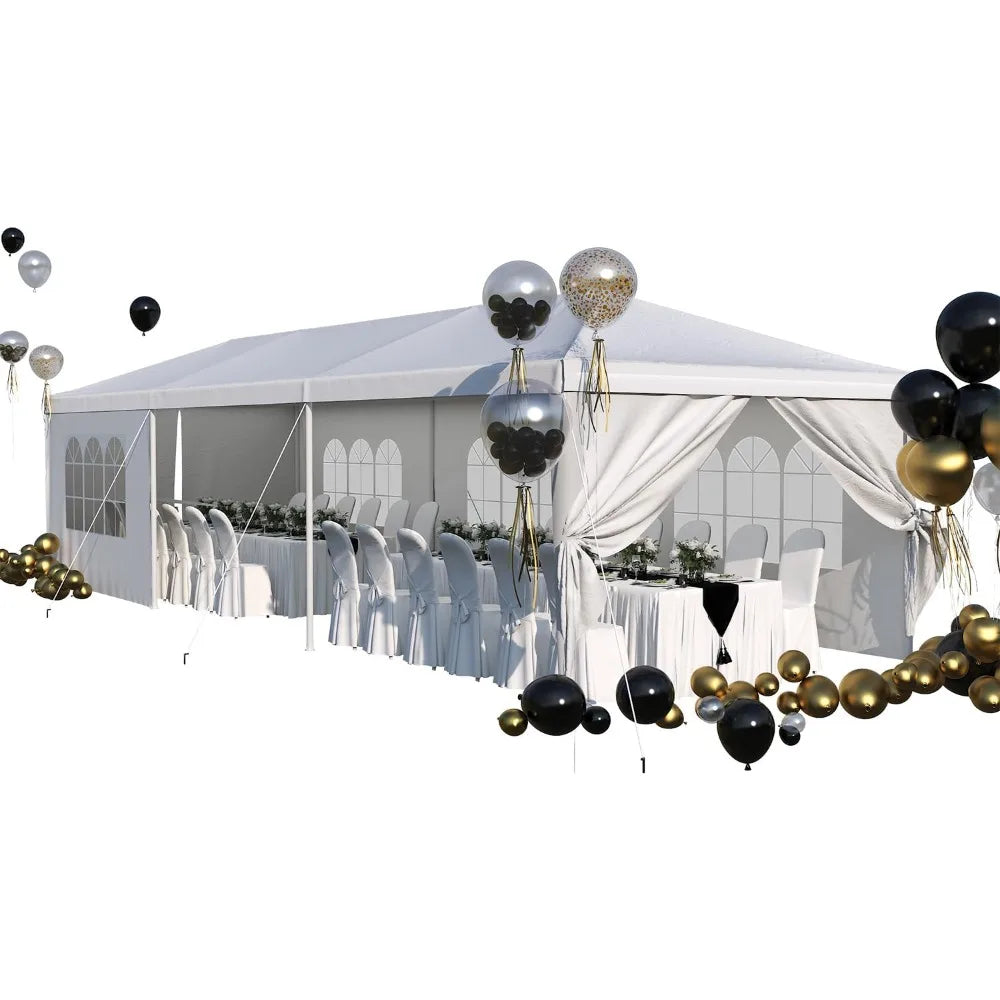 Sturdy 10x30 Outdoor Canopy Tent for Weddings and Events with Waterproofing and UV Protection, Including Sidewalls and Wind Resi