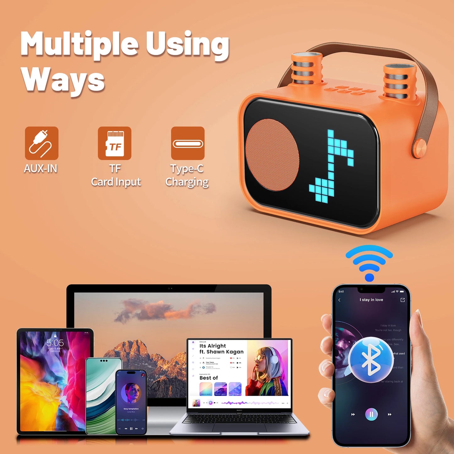 D58 Karaoke Machine for Children and Adults, Mini Portable Bluetooth Karaoke Speaker with 2 Wireless Microphones