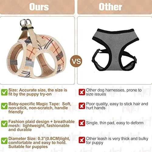 Safe Harness for Small Dogs & Cats – Reflective Plaid Set  
SEO Title: Small Dog Leash Harness Set – Safe & Reflective for Puppi