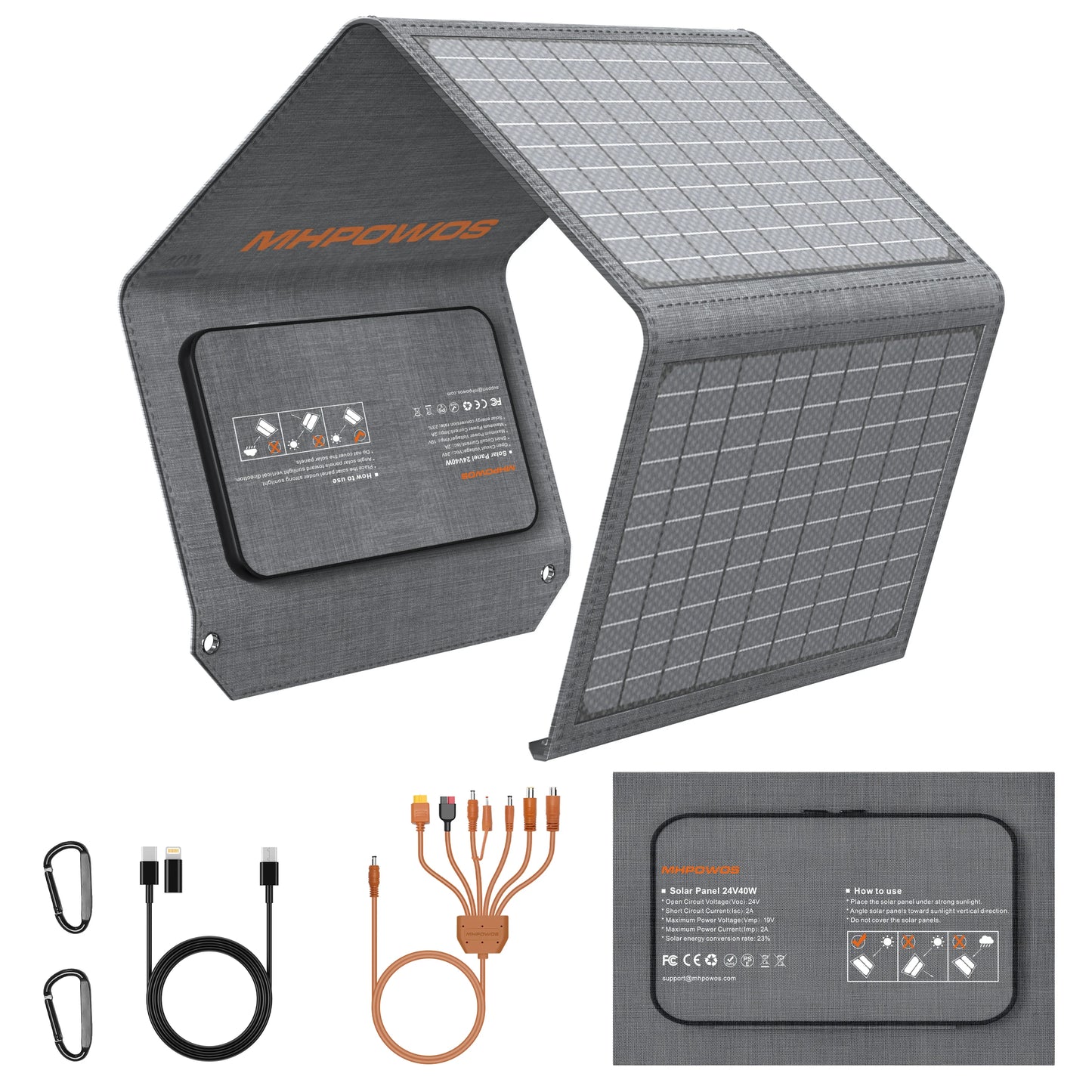 MHPOWOS 120W 80W 40W Portable Solar Panel 23.5% High Efficiency Foldable Solar Charger for Camping, RV, Emergency Power Supply