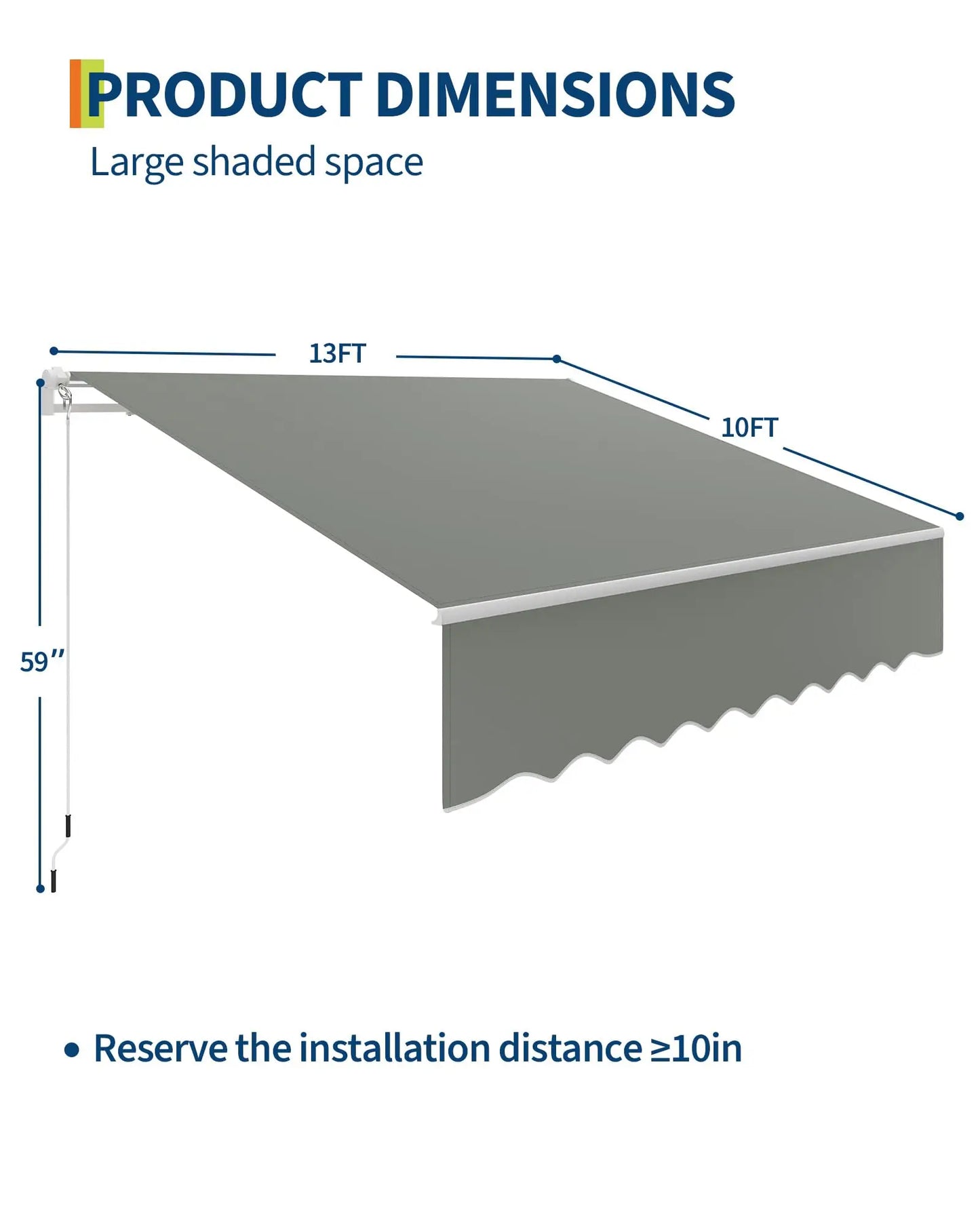 10x8Ft/13x10Ft Manual Retractable Patio Awning, Heavy Duty Aluminum Frame With Waterproof & UV Protection Fabric For Deck Porch