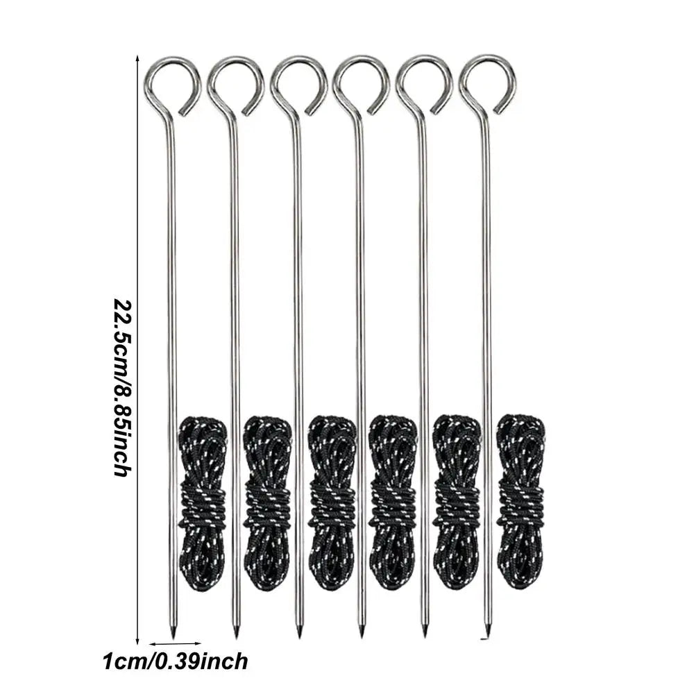 stainless steel Tent Pegs Tent Nails  with Rope Camp Stakes Ground Pegs Rustproof Rod Nail Spike Garden Stakes Hard Ground Pegs