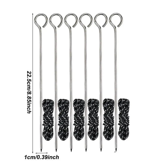stainless steel Tent Pegs Tent Nails  with Rope Camp Stakes Ground Pegs Rustproof Rod Nail Spike Garden Stakes Hard Ground Pegs
