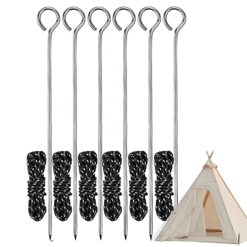 stainless steel Tent Pegs Tent Nails  with Rope Camp Stakes Ground Pegs Rustproof Rod Nail Spike Garden Stakes Hard Ground Pegs