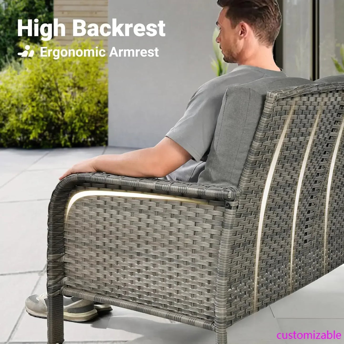 2 Pieces Patio Furniture Set, Outdoor Wicker Chairs of 2, All Weather High Back Rattan Chairs 2-Seater with Comfy
